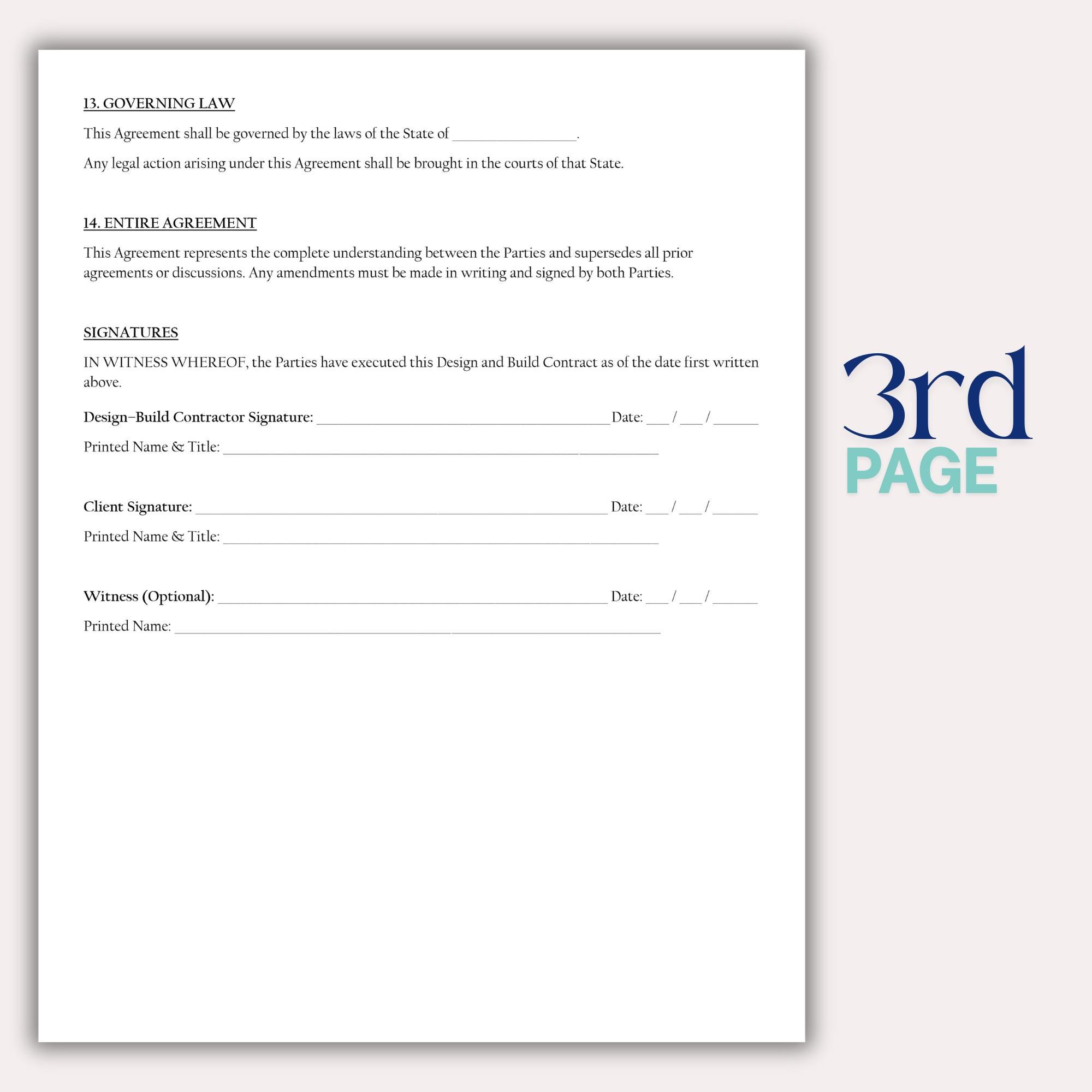 Editable Design and Build Contract Template, Residential Construction ...