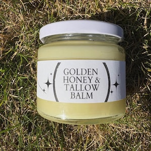 Gouden honing en talgbalsem • Multifunctionele zalf voor alle doeleinden • 100% natuurlijk met gras afgewerkt rundvlees • Cactusvijg • Duindoornolie • Pot van 4 oz