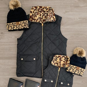 and marry ベルトトップス　　ブラック Mommy and Me Matching Black Cheetah Reversible Vest | Mommy