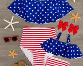 Mommy Me Matching Stars Stripes Ruffle Two Piece Swimsuit Fourth July Swim Patriotic Swimsuit America Bathing Suit American Swim
