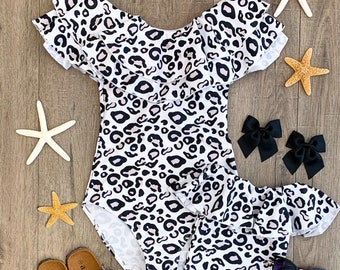 Mommy & Me Matching Leopard One Piece Swimsuit | Girls Leopard Swimsuit | Leopard Swimsuit | Leopard Bathing Suit | Black White Swimsuit