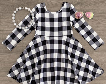 black white plaid dress