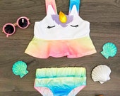 Metallic Rainbow Unicorn Two Piece Swimsuit Unicorn Bathing Suit Rainbow Unicorn Metallic Unicorn