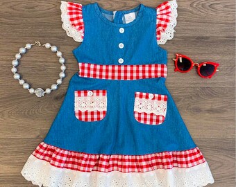 pale blue gingham school dress