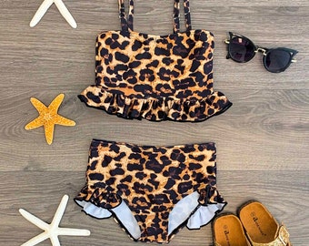 cheetah print 2 piece bathing suit