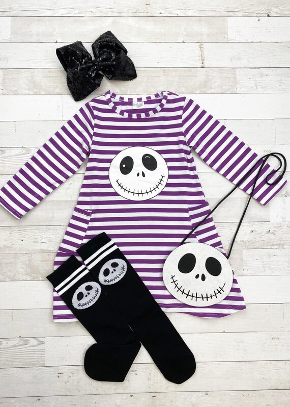 Girls Nightmare Before Christmas Dress Girls Jack Skellington Dress  Girls Halloween Dress Girls Jack Sally Dress Girls Purple Dress