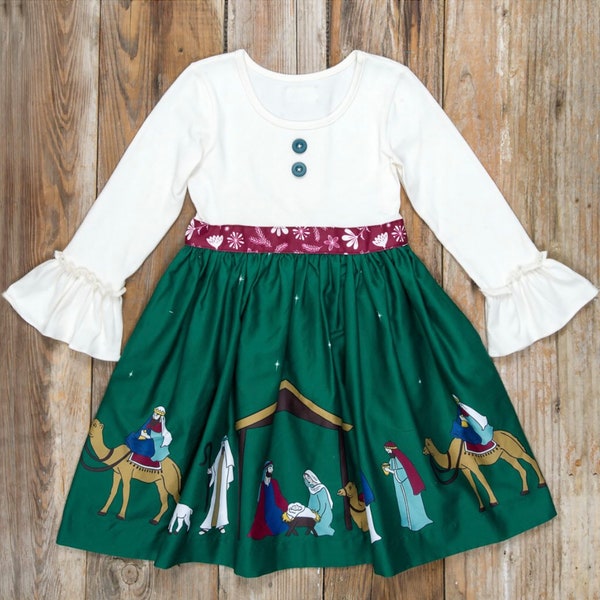 Girls Green Nativity Dress | Girls Christmas Dress | Girls Holiday Dress | Girls Christmas Nativity Dress | Girls Nativity Christmas Dress