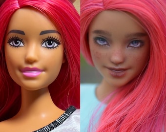 OOAK Doll Barbi, custom doll Barbi, repaint Fashionistas doll, pink hair Barbi doll