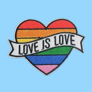 LGBTQ Pride Patch, Love Is Love Heart Banner Iron On