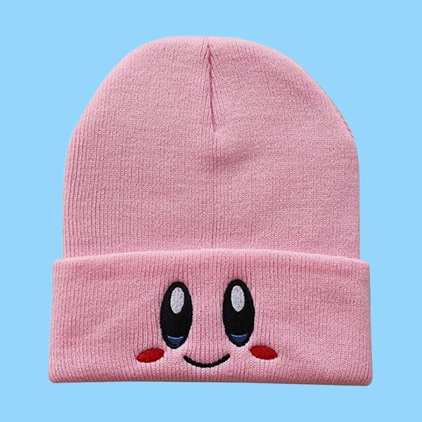Kirby Beanie Hat, Gamer Gift, Cute Kawaii Pink, Nintendo Gaming Gift, Adult & Kids Beanie