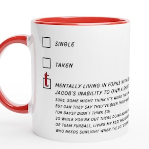 Twilight Mug White 11oz Ceramic Single Taken Mug with Colour Inside Ceramic Red Edward Jacob Vampire Movie Gift