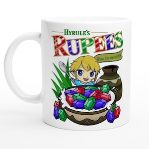 The Legend of Zelda Ceramic Mug: 11oz Hyrule&#39;s Rupees Cereal, Coffee Tea Cup, BOTW TOTK Video Game Gift