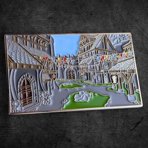 RPG Medieval City Enamel Pin, Collectable Badge Fantasy Role Playing Video Game Charm Collectors Gift
