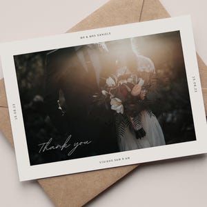 Carte de remerciement de mariage personnalisée, modèle moderne, minimaliste, luxueux, en téléchargement numérique, imprimable, modifiable, carte photo de mariage