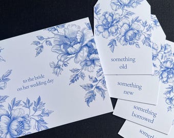Algo viejo, nuevo, prestado, azul, descarga instantánea imprimible, etiquetas de regalo y tarjeta para novia, despedida de soltera, regalo de boda, Canva