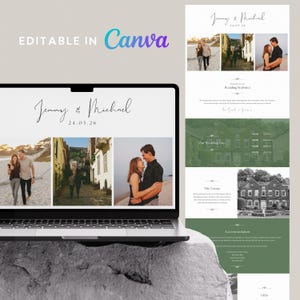 Elegant Sage Green Wedding Website Template: Bespoke Canva Design