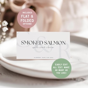 Modern Buffet Card Template, Minimalist Wedding Food Labels, Name Cards, Elegant Event Printable Dessert Canva Template, Wedding Initial