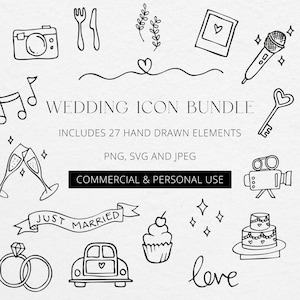 Hand Drawn Wedding Icons: SVG PNG JPG Clipart Set