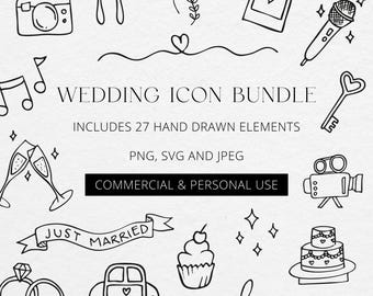 Hand Drawn Wedding Icons: SVG PNG JPG Clipart Set