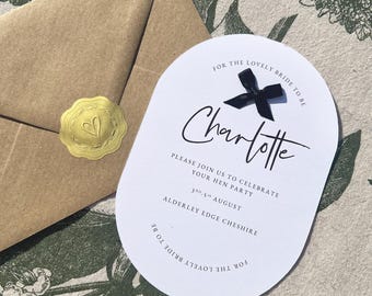 Personalised Bride Hen Do Invite, Invitation, A6, Party Invite, Customised - with Envelope & Wax Seal Stickers, Bridal Party, Wedding