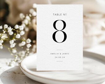 Printed Table Numbers, Wedding, Minimalist, Personalised, simple table numbers, name and date table numbers, simple wedding decor, elegant