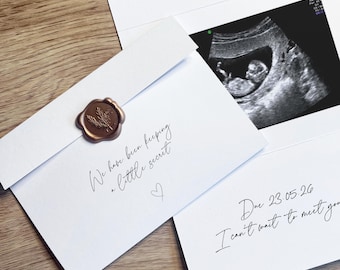 Personalized Baby Scan Pregnancy Reveal Card - Wax Seal, Grandparent Announcement