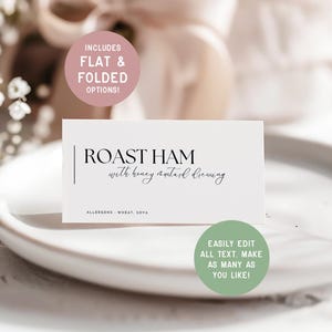 Modern Buffet Card Template, Minimalist Wedding Food Labels, Name Cards, Elegant Event Printable Dessert Canva Template, Wedding