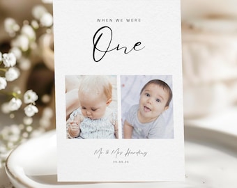 Quand nous étions modèle pour l&#39;âge du numéro de table, photo minimaliste élégante plaque d&#39;immatriculation de table réception de mariage imprimable numéro de table année photos sur toile