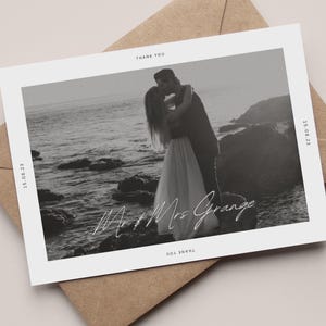 Carte de remerciement de mariage personnalisée, modèle moderne, minimaliste, luxueux, en téléchargement numérique, imprimable, modifiable, carte photo de mariage