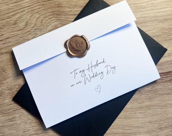 To My Husband on Our Wedding Day Card | Personalised Wedding Card with Wax Seal | Bride to Groom Gift
