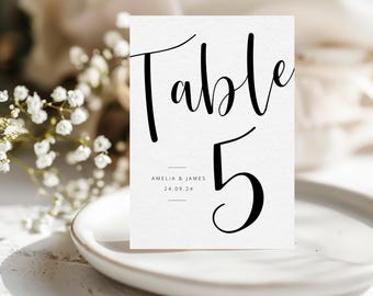 Printed Table Numbers, Wedding, Minimalist, Personalised, simple table numbers, name and date table numbers, simple wedding decor, elegant