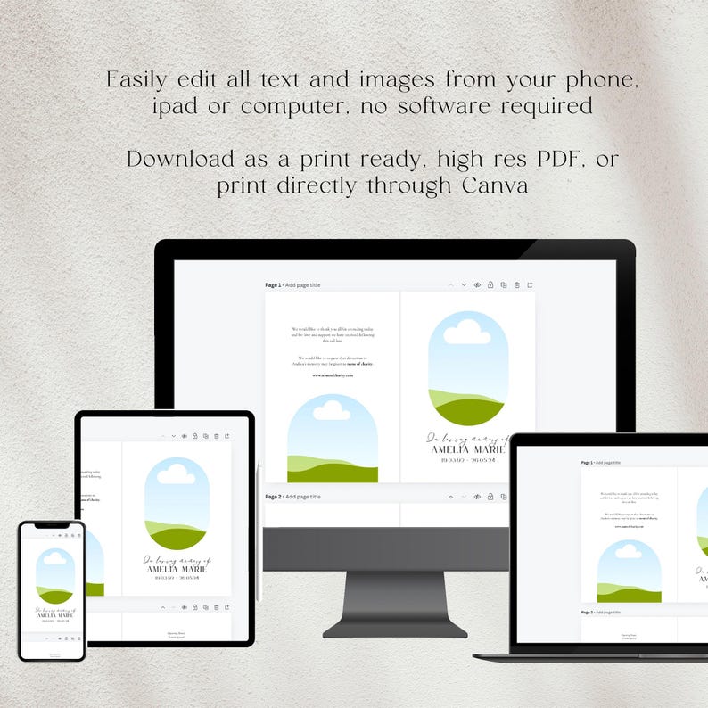 Modern Funeral Program Template Printable Order of Service Celebration life Funeral Memorial program Simple Funeral Editable Template Canva