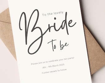 Personalised Bride Hen Do Invite Set, 4 piece, Bridal Shower Itinerary and Packing List, Canva Editable Template