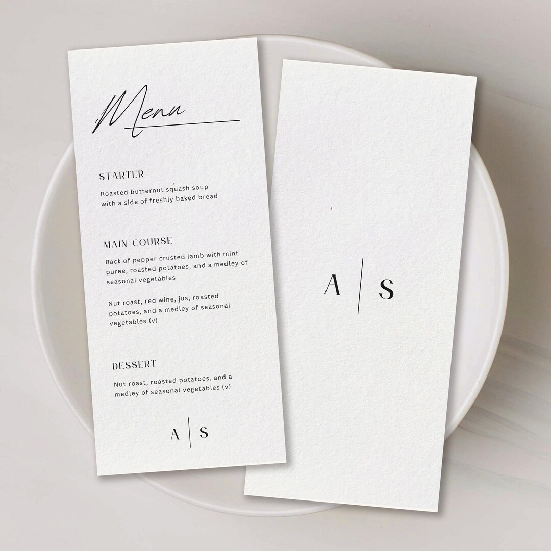 Personalised Wedding Menu Template, Modern, Minimalist, Luxury, Digital ...