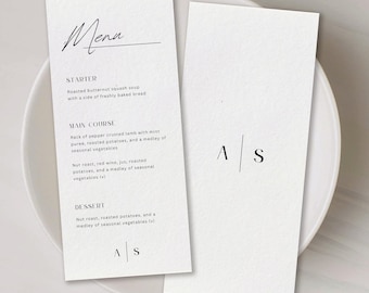 Personalised Wedding Menu Template, Modern, Minimalist, Luxury, Digital Download, Printable, Editable Template, Editable Tall Menu Canva
