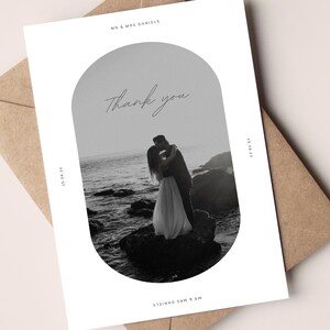 Carte de remerciement de mariage personnalisée, modèle moderne, minimaliste, luxueux, en téléchargement numérique, imprimable, modifiable, carte photo de mariage