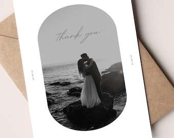 Personalised Wedding Thank You Card, Modern, Minimalist, Luxury, Digital Download, Printable, Editable Template, Wedding Photo Card, Canva