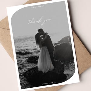 Carte de remerciement de mariage personnalisée, modèle moderne, minimaliste, luxueux, en téléchargement numérique, imprimable, modifiable, carte photo de mariage