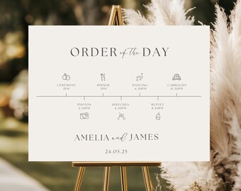 Wedding Order of the Day Sign: Hand-Drawn Icons, Editable Canva Template (Digital Download A1 Size)