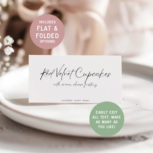 Modern Buffet Card Template, Minimalist Wedding Food Labels, Name Cards, Elegant Event Printable Dessert Canva Template, Wedding Party