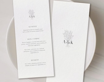 Personalised Wedding Menu Template, Modern, Minimalist, Luxury, Digital Download, Printable, Editable Template, Editable Tall Menu Canva