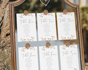 Wedding Seating Chart Template, Table Numbers, Modern Minimalist Wedding Mirror Table Seating Card, Find Your Seat, Printable, Autumn, Canva