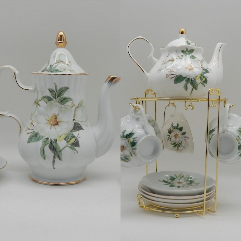 Vintage Magnolia Porcelain Tea Set 24k Gold Gildedwith A Etsy Australia