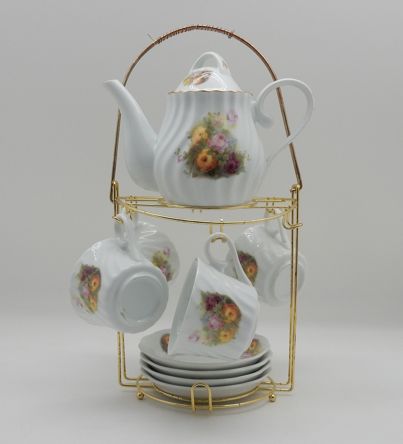 Vintage Floral Tea Set 24k Gold Etsy UK