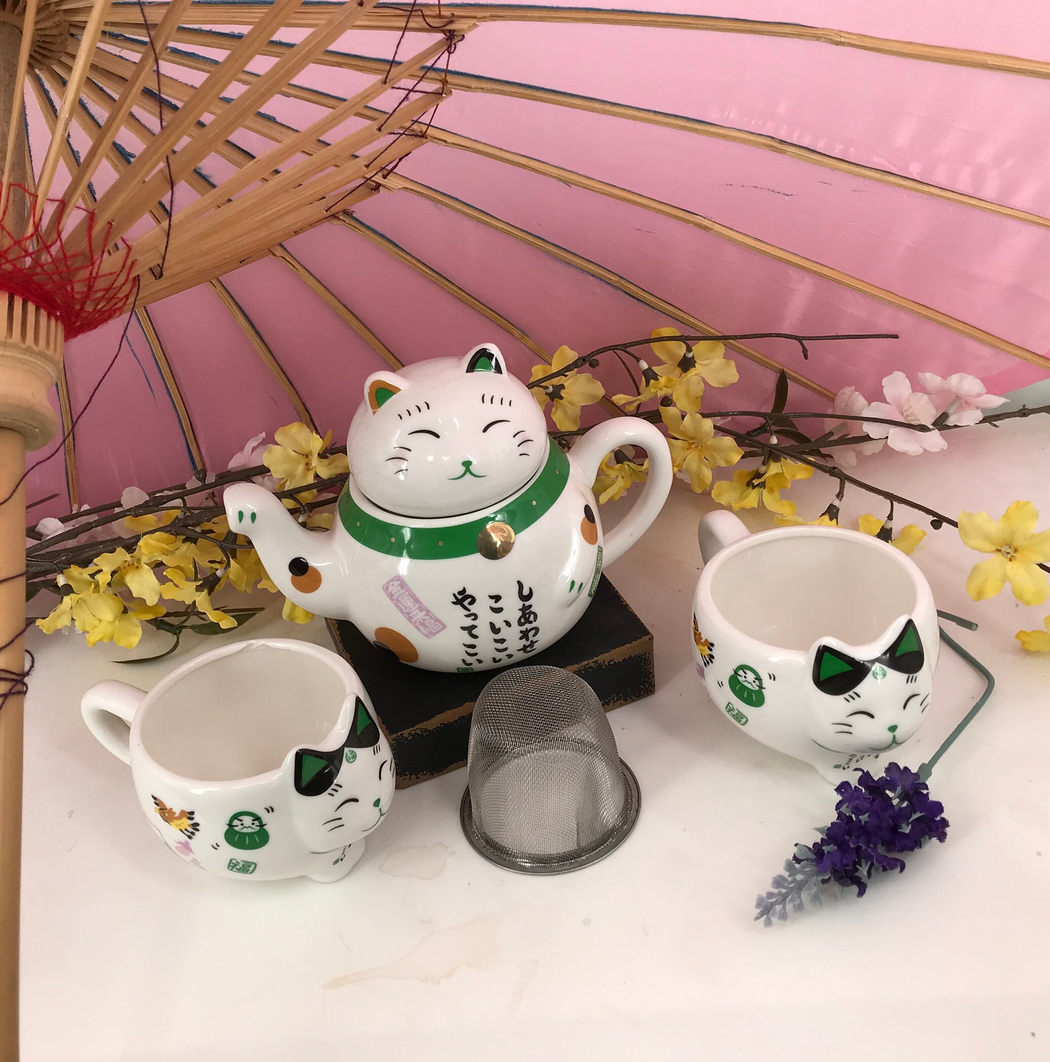 Cute Lucky Cat Tea Set Etsy