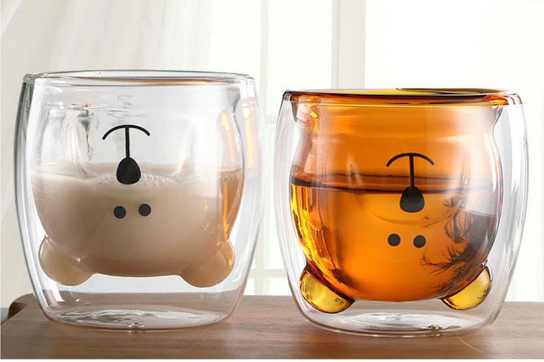 Doublewalled Glass Cute Animal Coffee Mugs/cat Dog Bear Duck Etsy