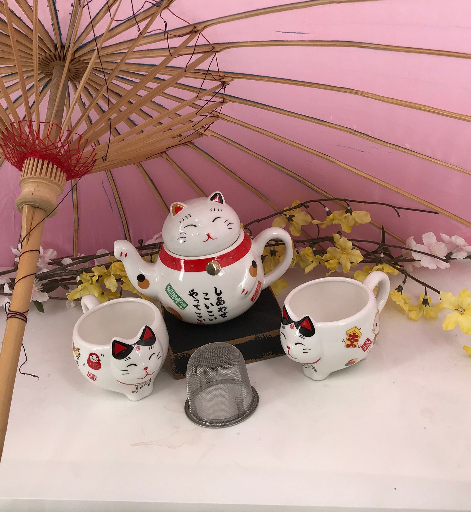 Cute Lucky Cat Tea Set Etsy