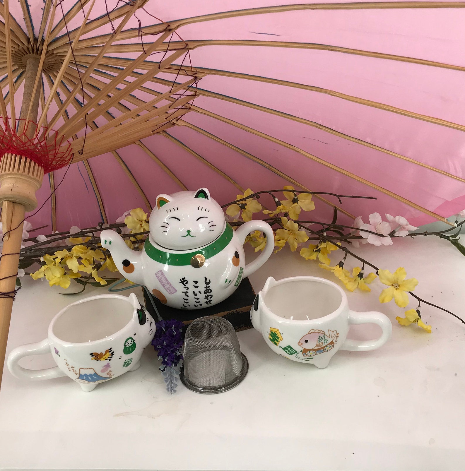 Cute Lucky Cat Tea Set Etsy