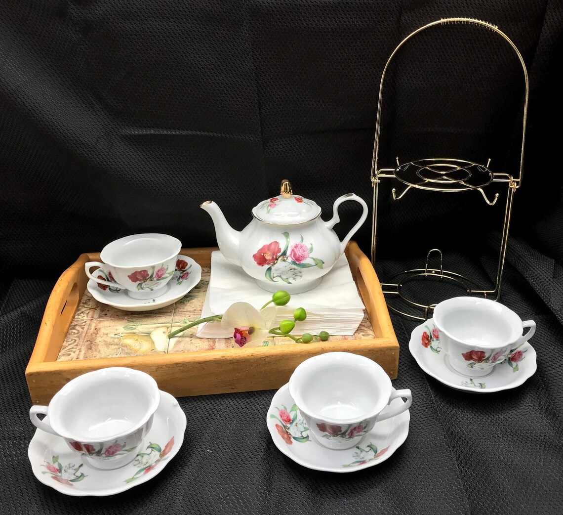 Flower Tea Set 24k Gold Etsy