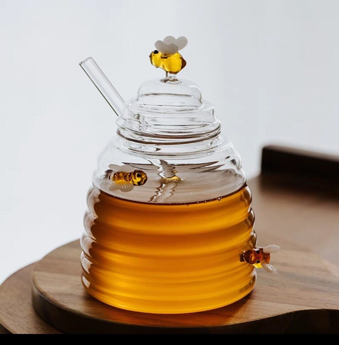 Glass Honey Jar With Dipper/bee Honey Pot/creative Beehive Etsy